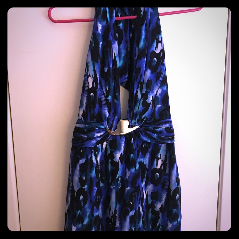 Bebe Blue / Black Metal Trim Halter Mini Dress